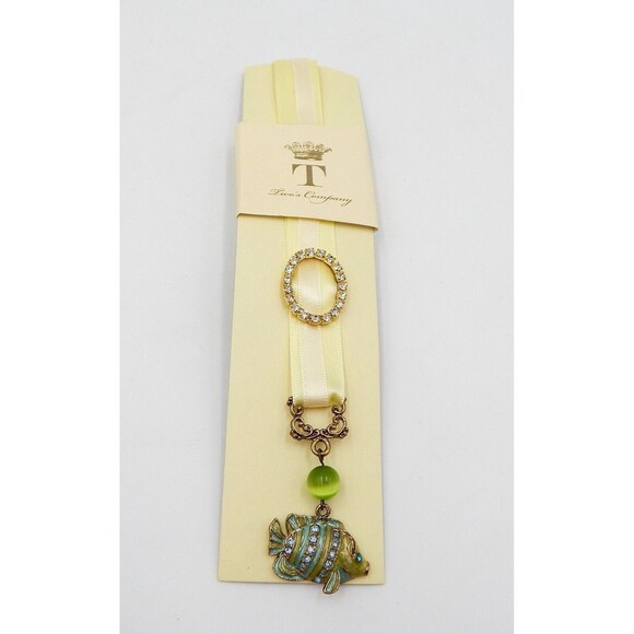 Austrian Crystal Ribbon Bookmark Banded Fish Enameled Rhinestone Two's Company - Picture 1 of 6
